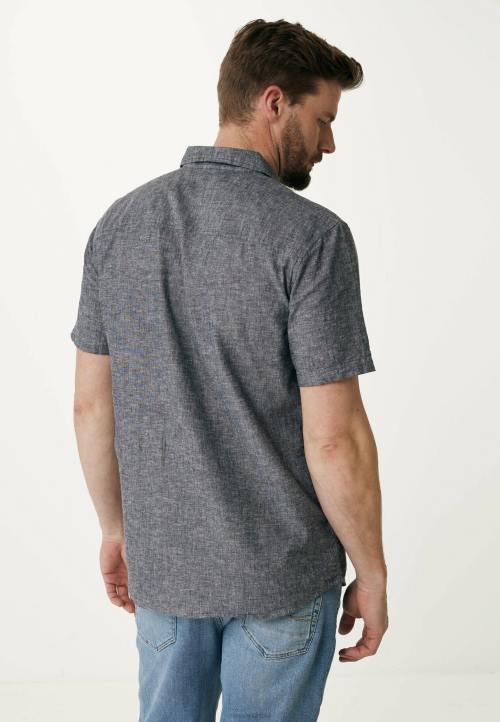 MEXX tenisice - MEXX lanena majica kratkih rukava crna schwarz B4DB503 muškarci