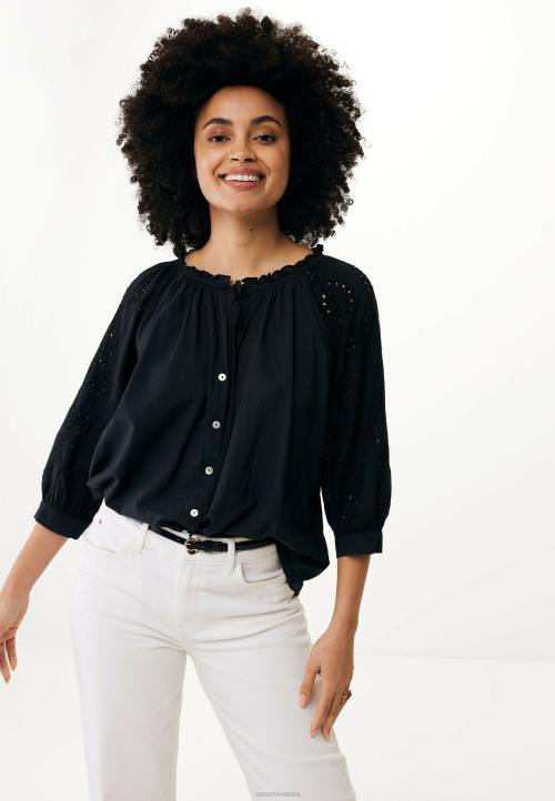 MEXX bluza broidery rukavi crni schwarz B4DB85 žene - MEXX shoe