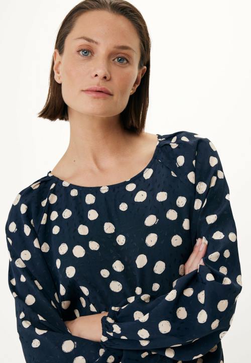 MEXX natikače - MEXX bluza s okruglim nabranim dekolteom tamnoplava plava B4DB62 žene