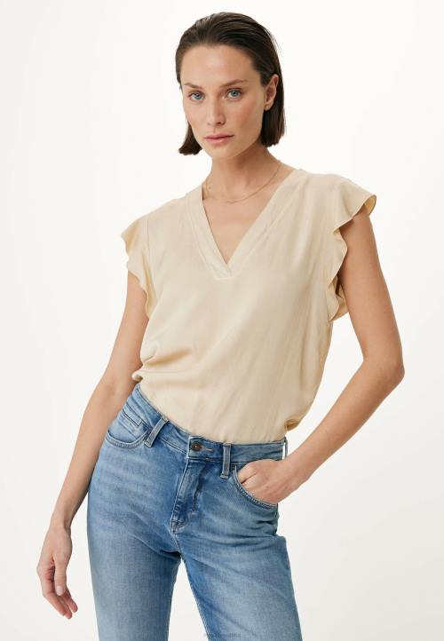 MEXX cizme - MEXX bluza s v-izrezom leptir rukavi svijetli pijesak bež B4DB57 žene