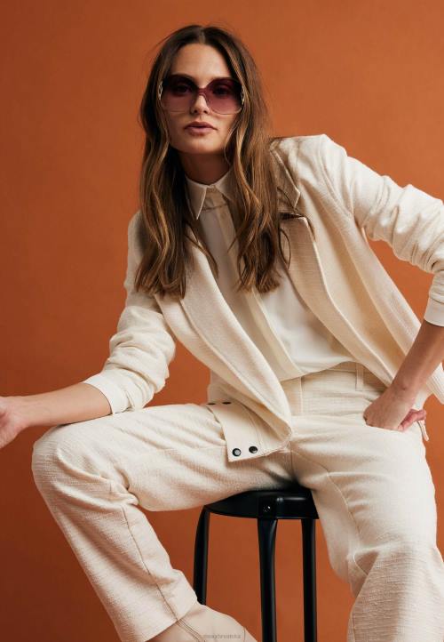 MEXX tenisice - MEXX pantalone ravnih nogavica s visokim strukom krem ​​bijela bež B4DB45 žene