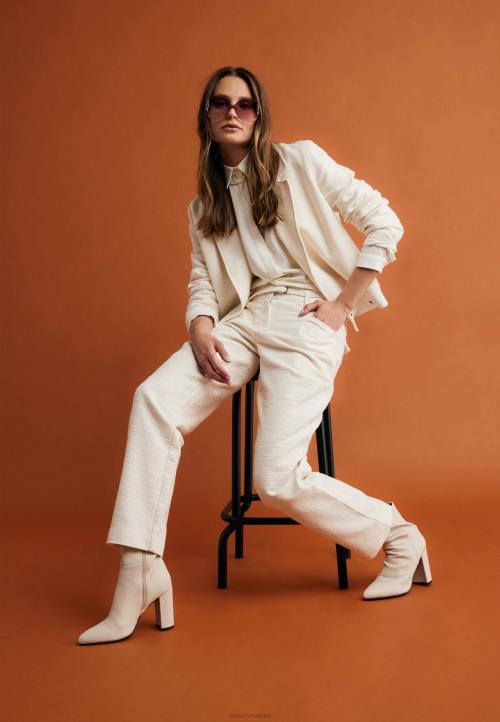 MEXX tenisice - MEXX pantalone ravnih nogavica s visokim strukom krem ​​bijela bež B4DB45 žene