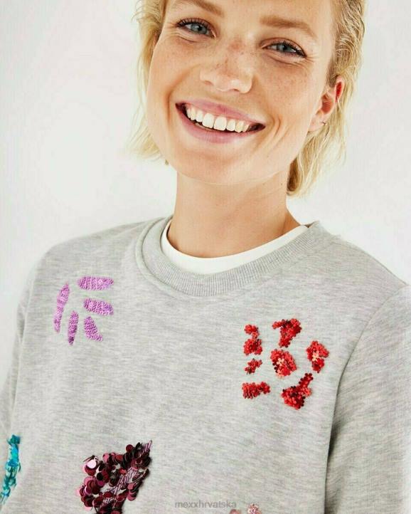 MEXX šljokice džemper s okruglim izrezom sivi melee siva B4DB412 žene - MEXX sale