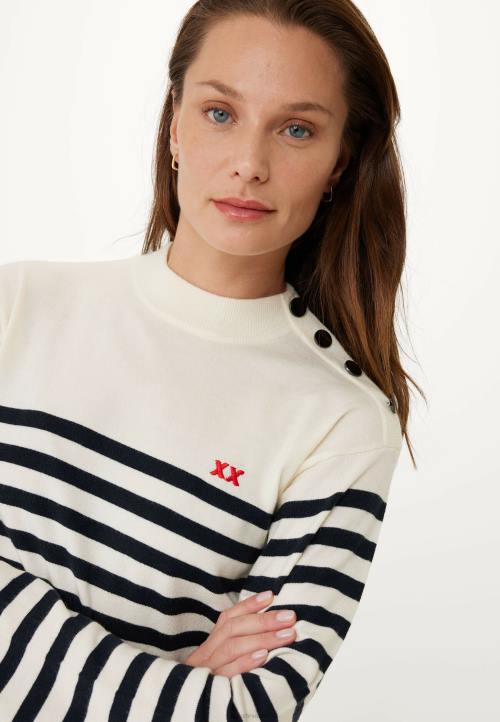 MEXX tenisice - MEXX pleteni pulover s prugastim rukavima u obliku zvona bijele boje bež B4DB112 žene
